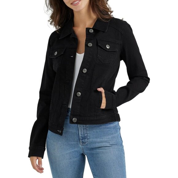 Jackets & Blazers - Women's Authentic Stretch Denim Jacket Long Sleeves Black Classic Jean Jacket
